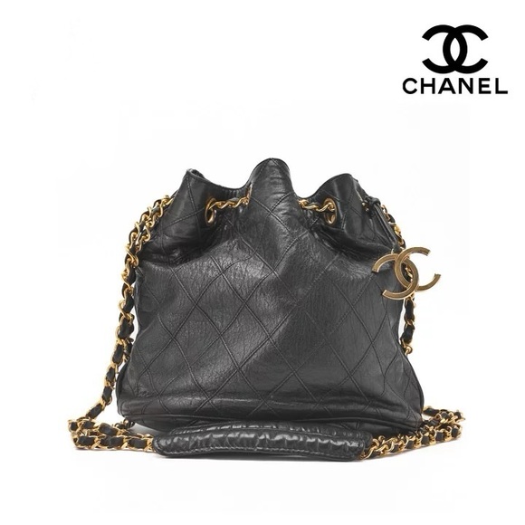 Authentic CHANEL wild stitch black bucket bag with removable pouch CC charm - Picture 1 of 11